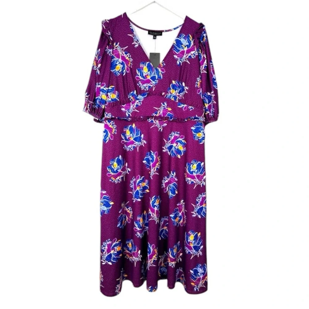 Eloquii Purple Floral Knee Length Dress NWT NEW Size 20